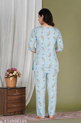 Fine quality, rayon print nightwear set for women, stylish and skin-friendly, trendy Indian-made nightsuit